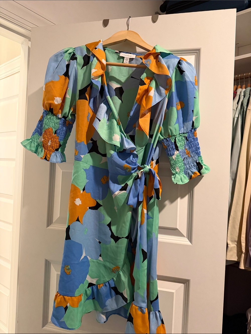 Topshop Multicolor Floral Print Dress — Blue, Green & Orange Accents